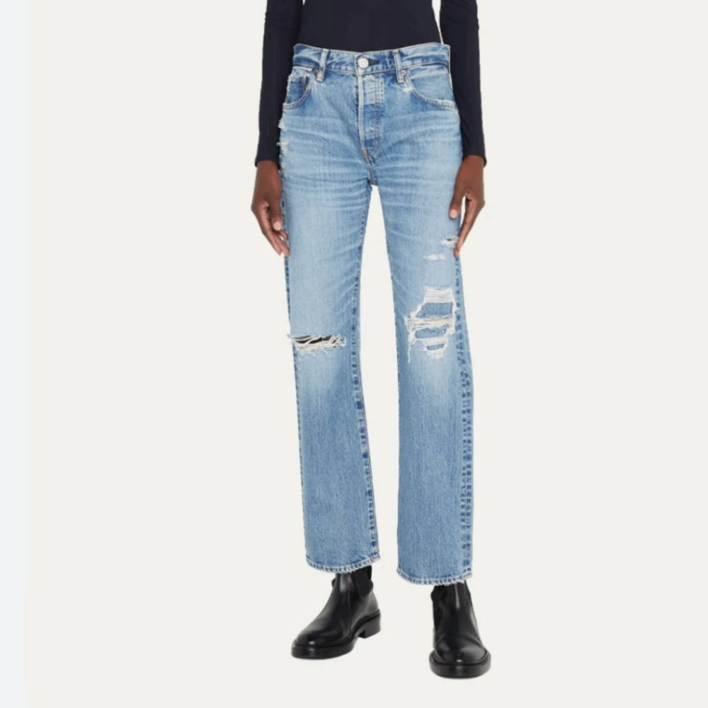 Moussy Plymouth Distressed Straight Leg Jean
